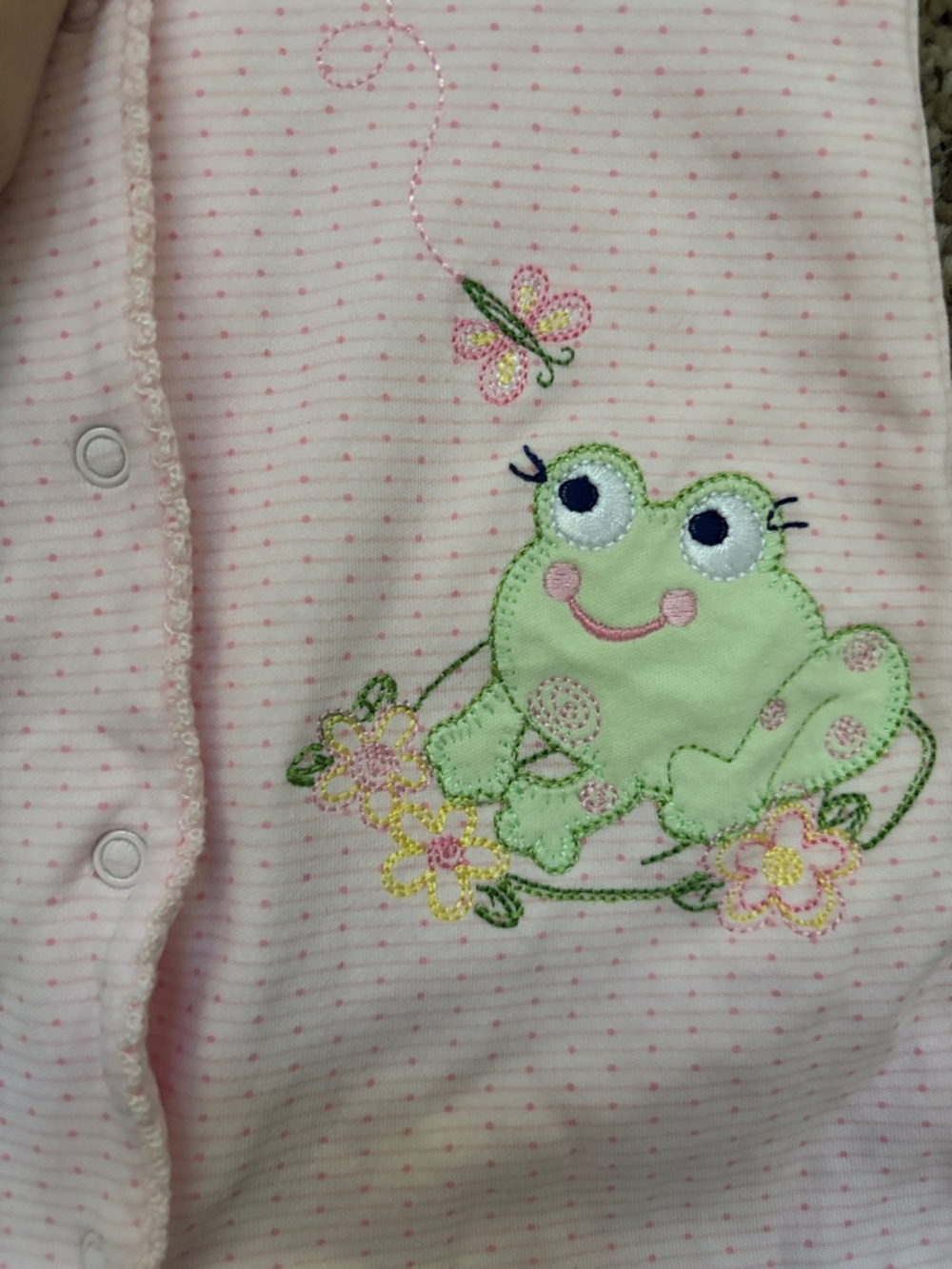 Little Me Pink Footed One-Piece with Frog Appliqués - Picture 3 of 4